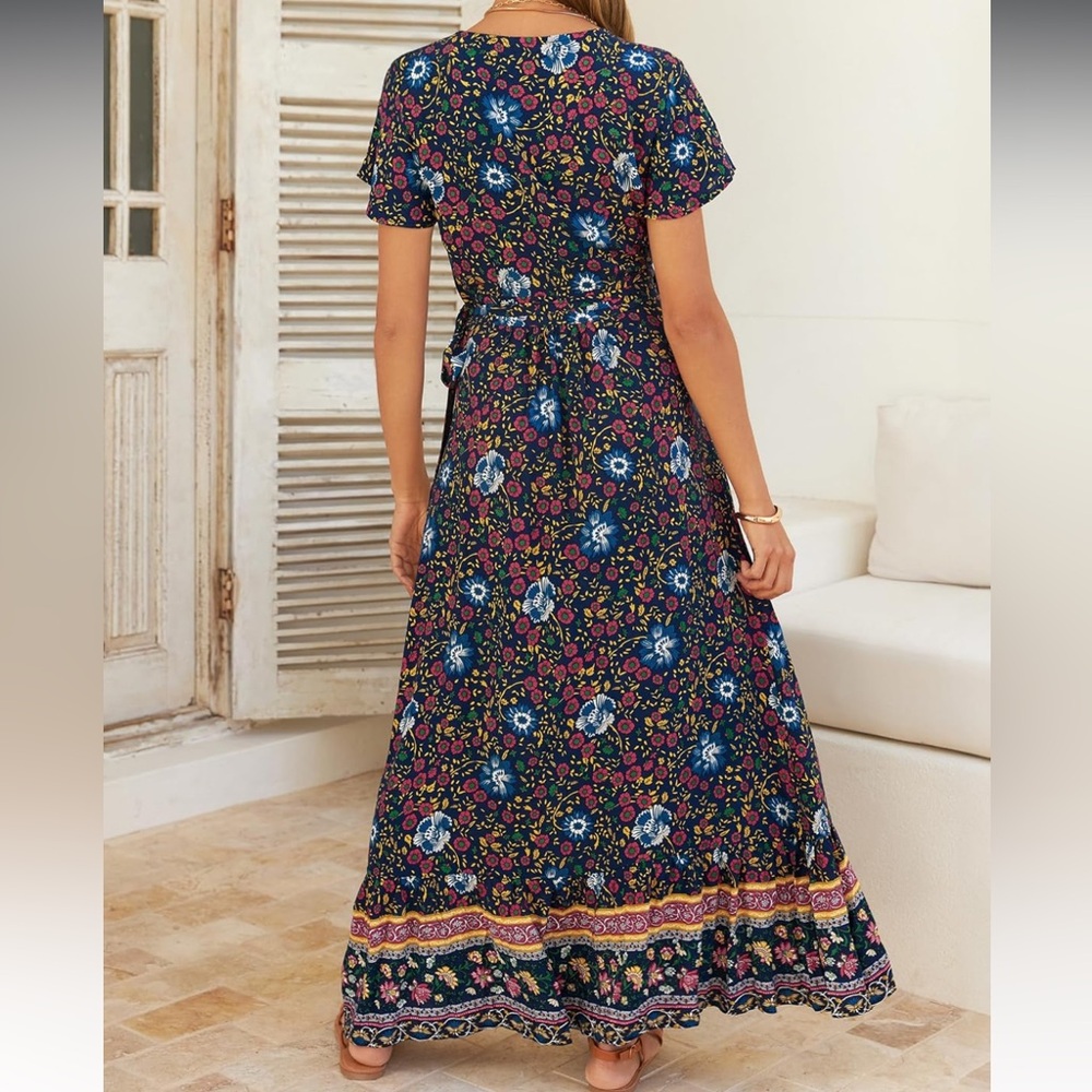 Zesica Bohemian Floral Maxi Wrap Dress Size Small - Picture 3 of 12